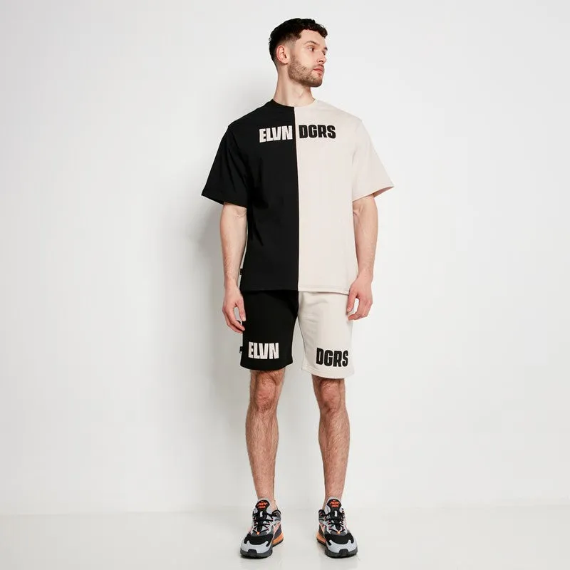 Cut & Sew Relaxed Fit Sweat Shorts - Stone / Black