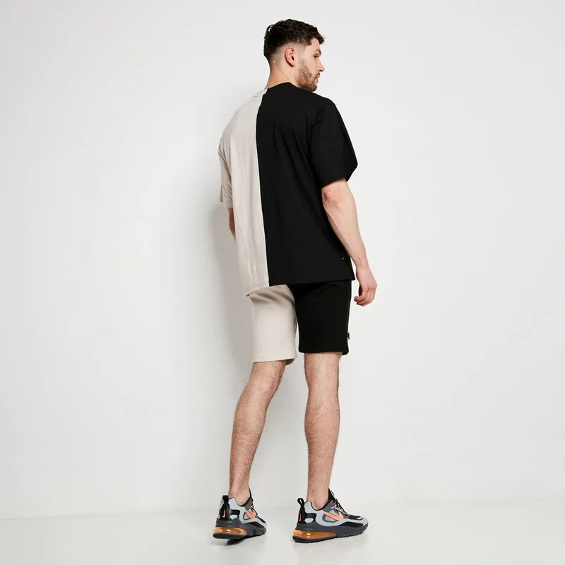 Cut & Sew Relaxed Fit Sweat Shorts - Stone / Black