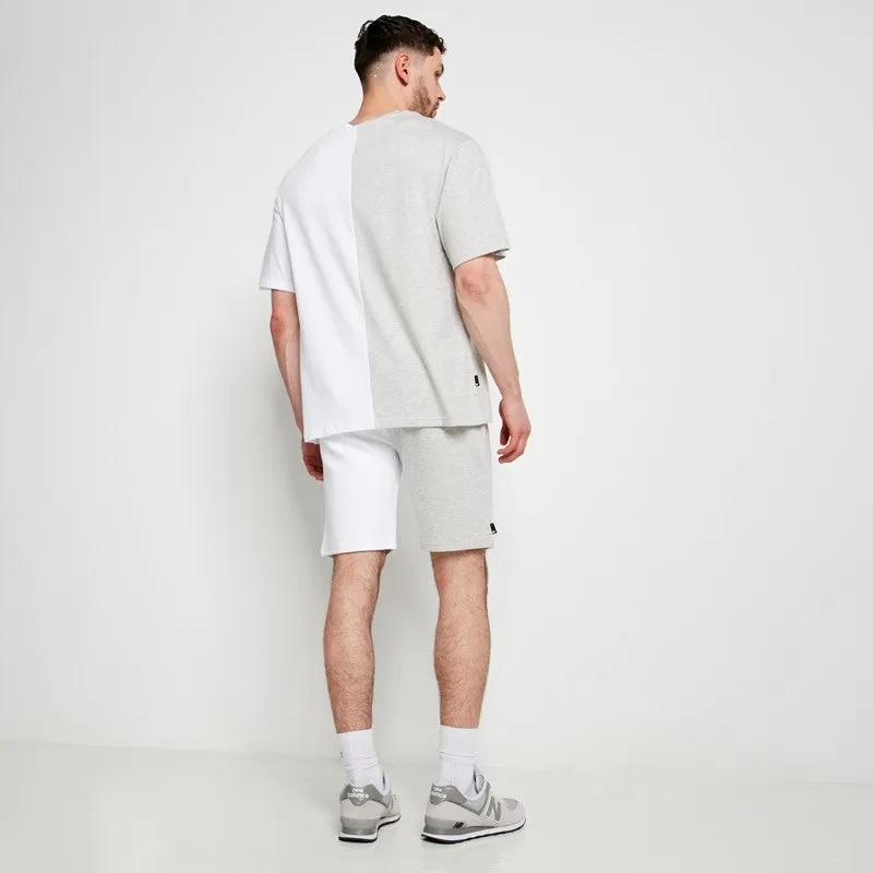 Cut & Sew Relaxed Fit Sweat Shorts - White / Grey Marl