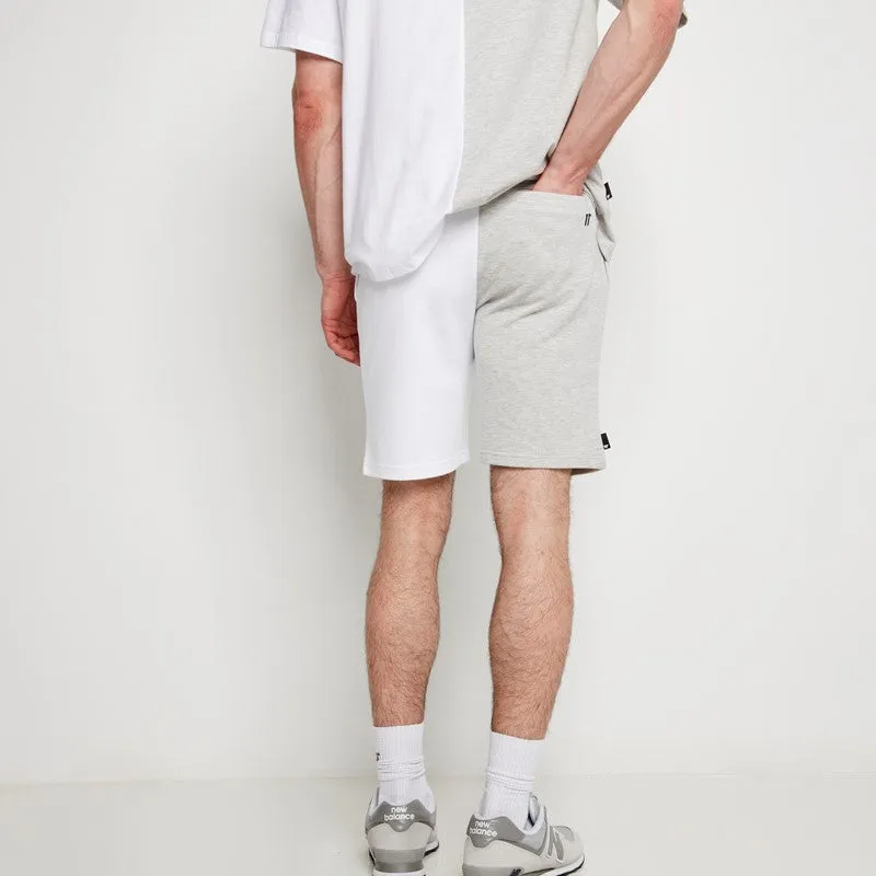 Cut & Sew Relaxed Fit Sweat Shorts - White / Grey Marl