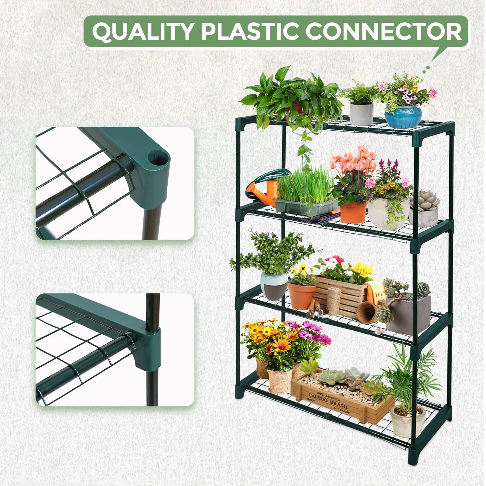 EAGLE PEAK Greenhouse Shelving Staging Double 4 Tier, Outdoor / Indoor Plant Shelves, 30" x 12" x 42", Green