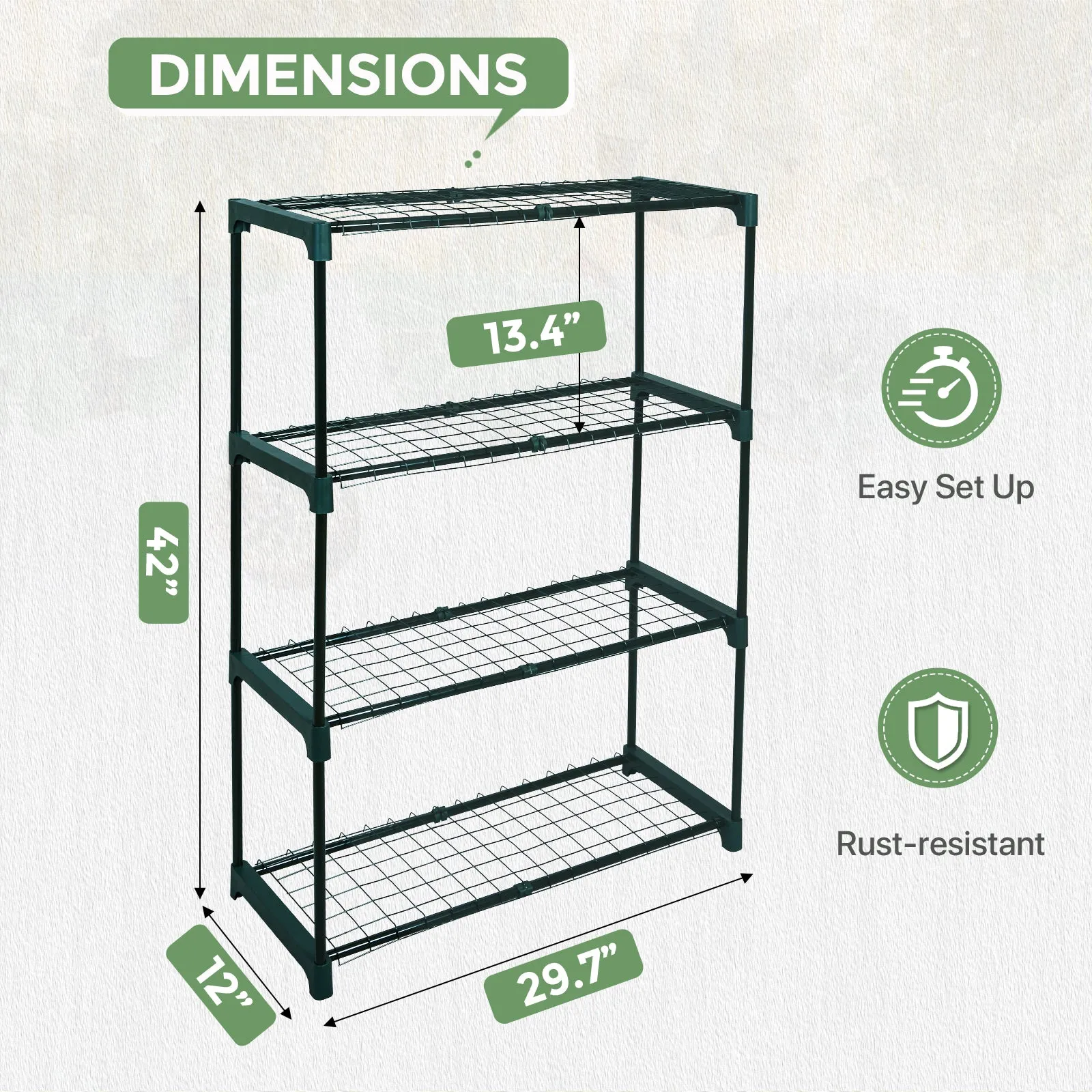 EAGLE PEAK Greenhouse Shelving Staging Double 4 Tier, Outdoor / Indoor Plant Shelves, 30" x 12" x 42", Green