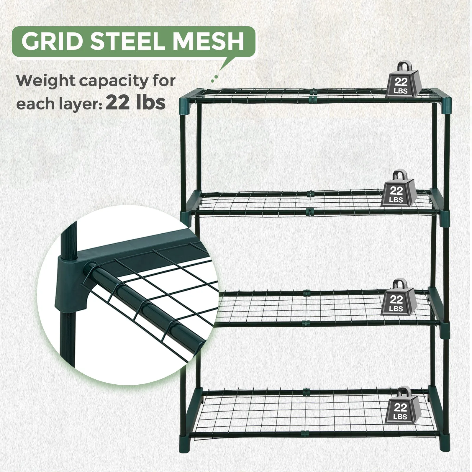 EAGLE PEAK Greenhouse Shelving Staging Double 4 Tier, Outdoor / Indoor Plant Shelves, 30" x 12" x 42", Green