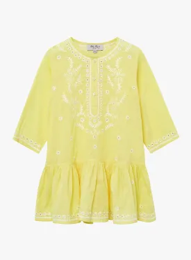 Embroidered Kaftan in Yellow/White