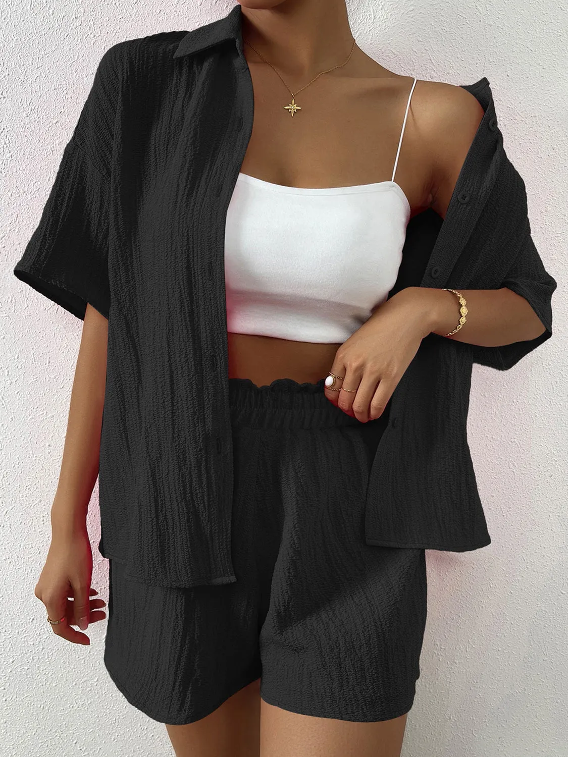 Explore More Collection - Button Up Half Sleeve Top and Shorts Set