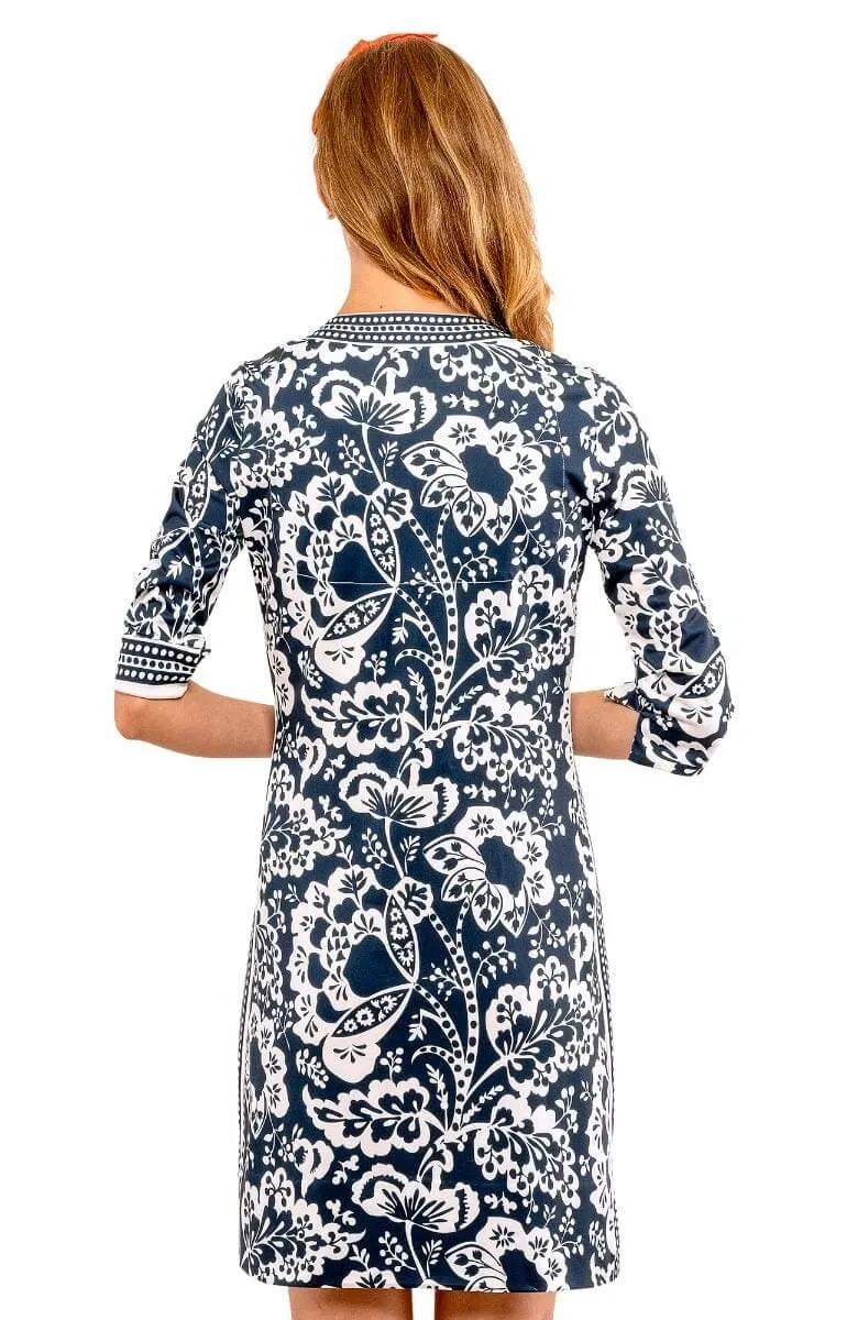 Gretchen Scott Split Neck Flora Dress - Navy