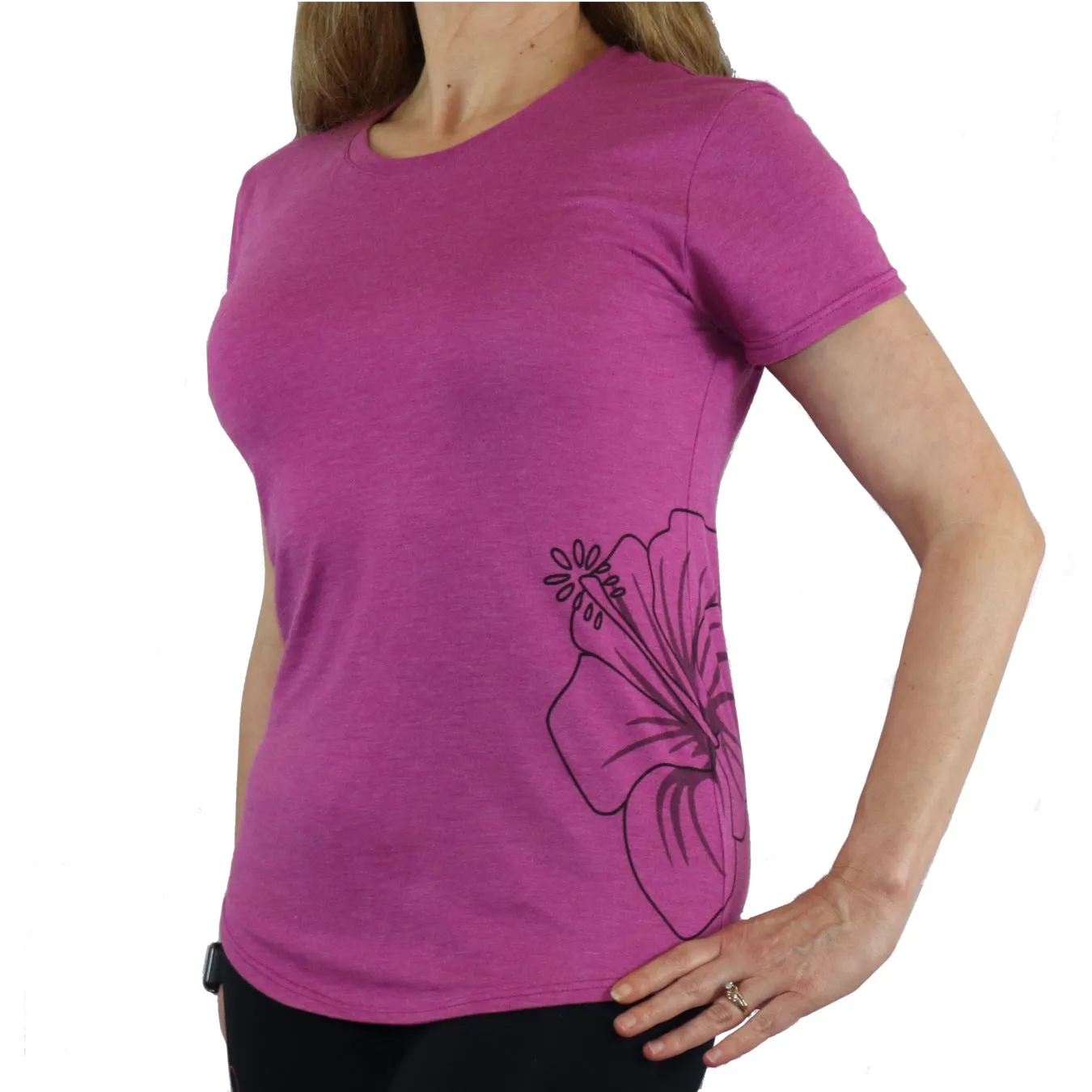 Hawaiian Hibiscus Tattoo Semi Fitted Short Sleeve Triblend T Shirt in Pink and Black