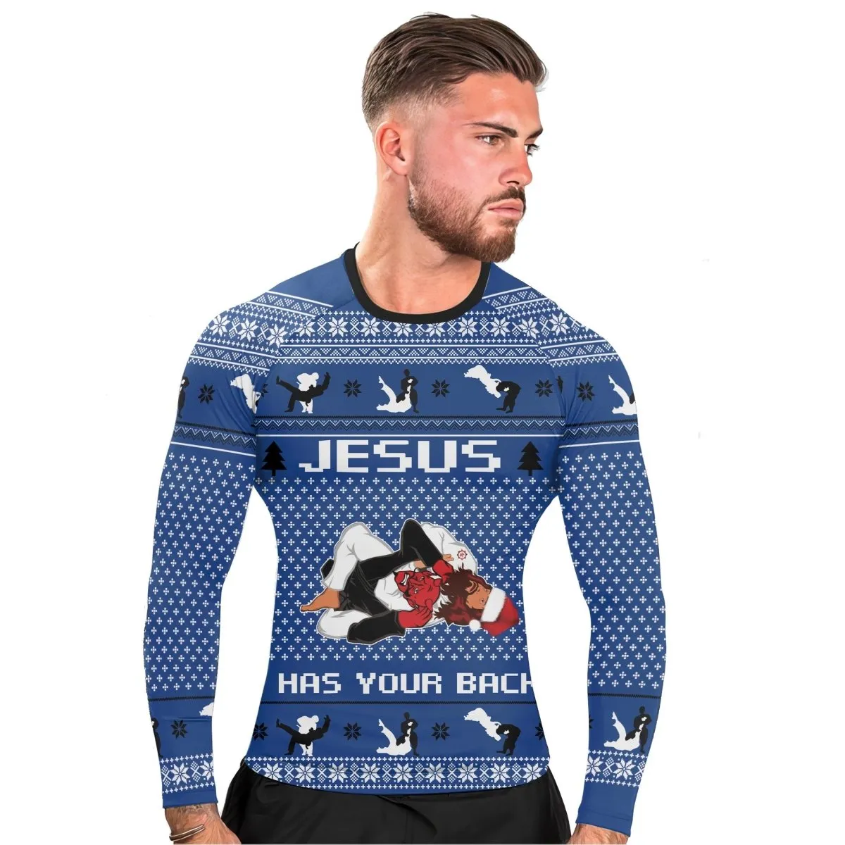 Jesus Santa Choking Long Sleeve Rash Guard