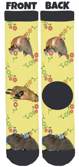 JoeJoe the Capybara Yellow Spring Crew Socks