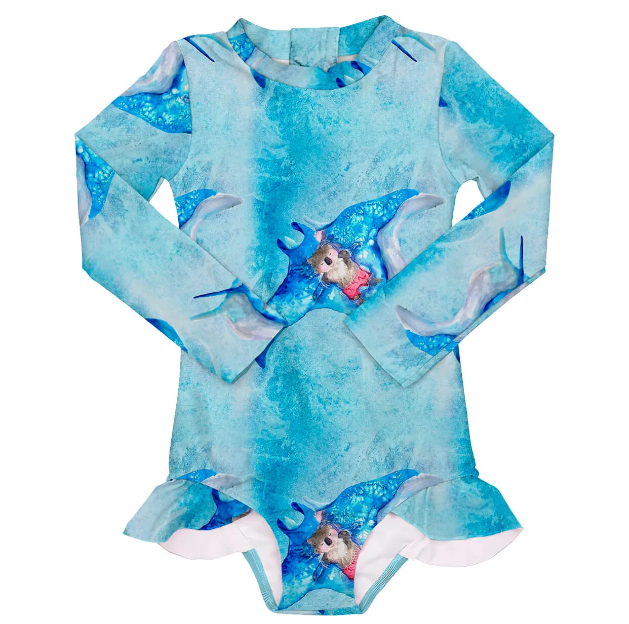 Manta Ray Koala Girls Long Sleeve Back Zip Swimmers