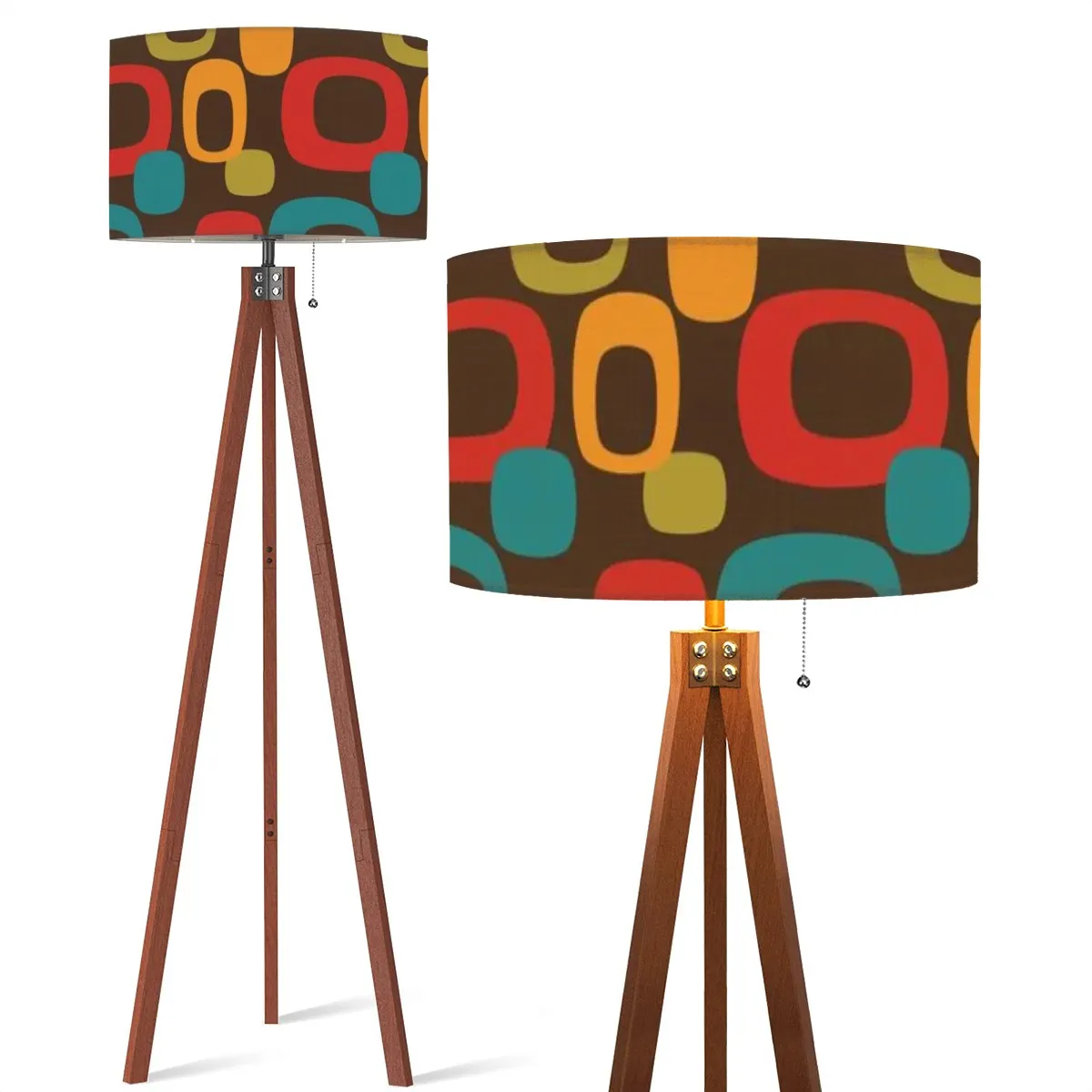 Mid Mod Chocolate Brown, Groovy Geometric Designed, Retro Tripod Floor Lamp