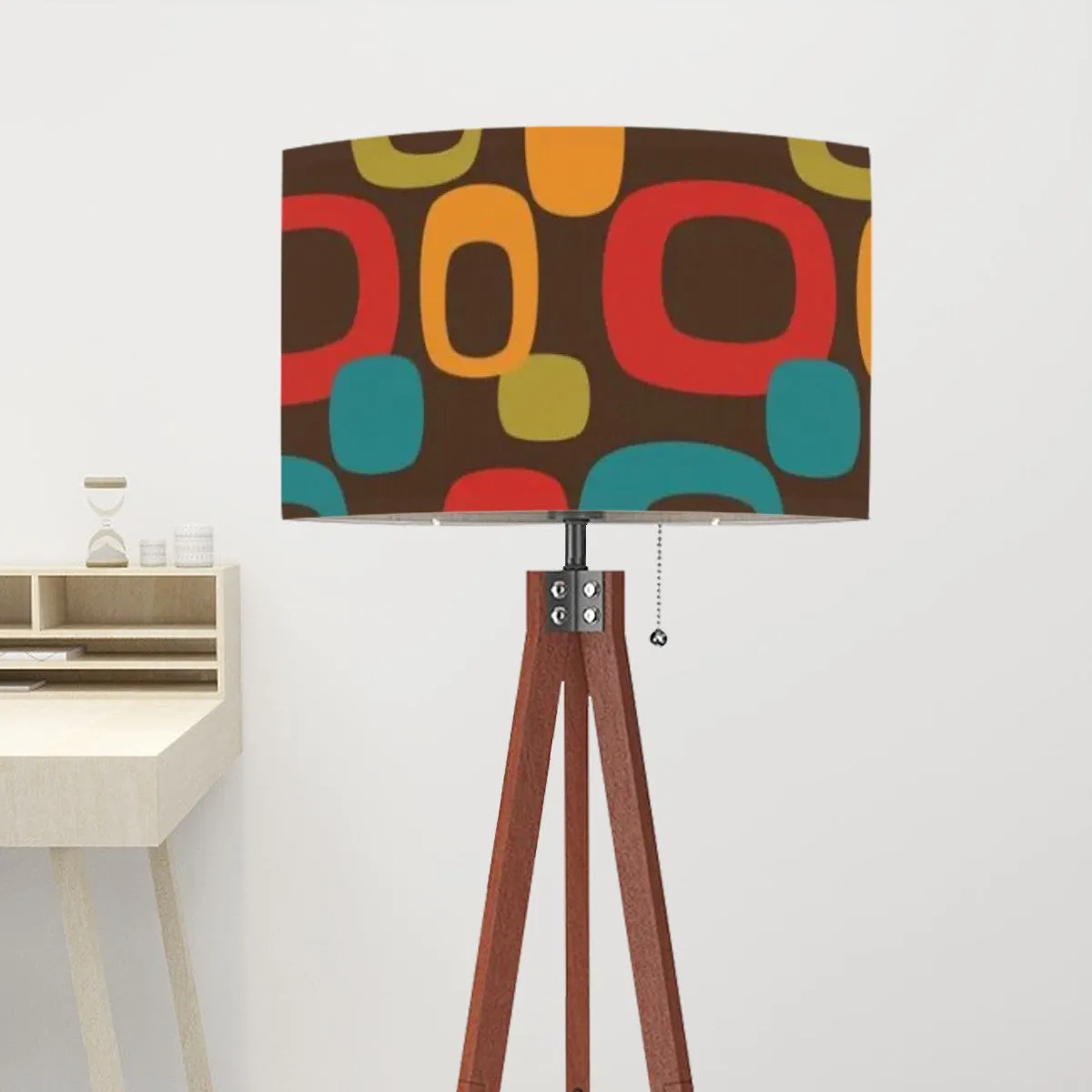 Mid Mod Chocolate Brown, Groovy Geometric Designed, Retro Tripod Floor Lamp