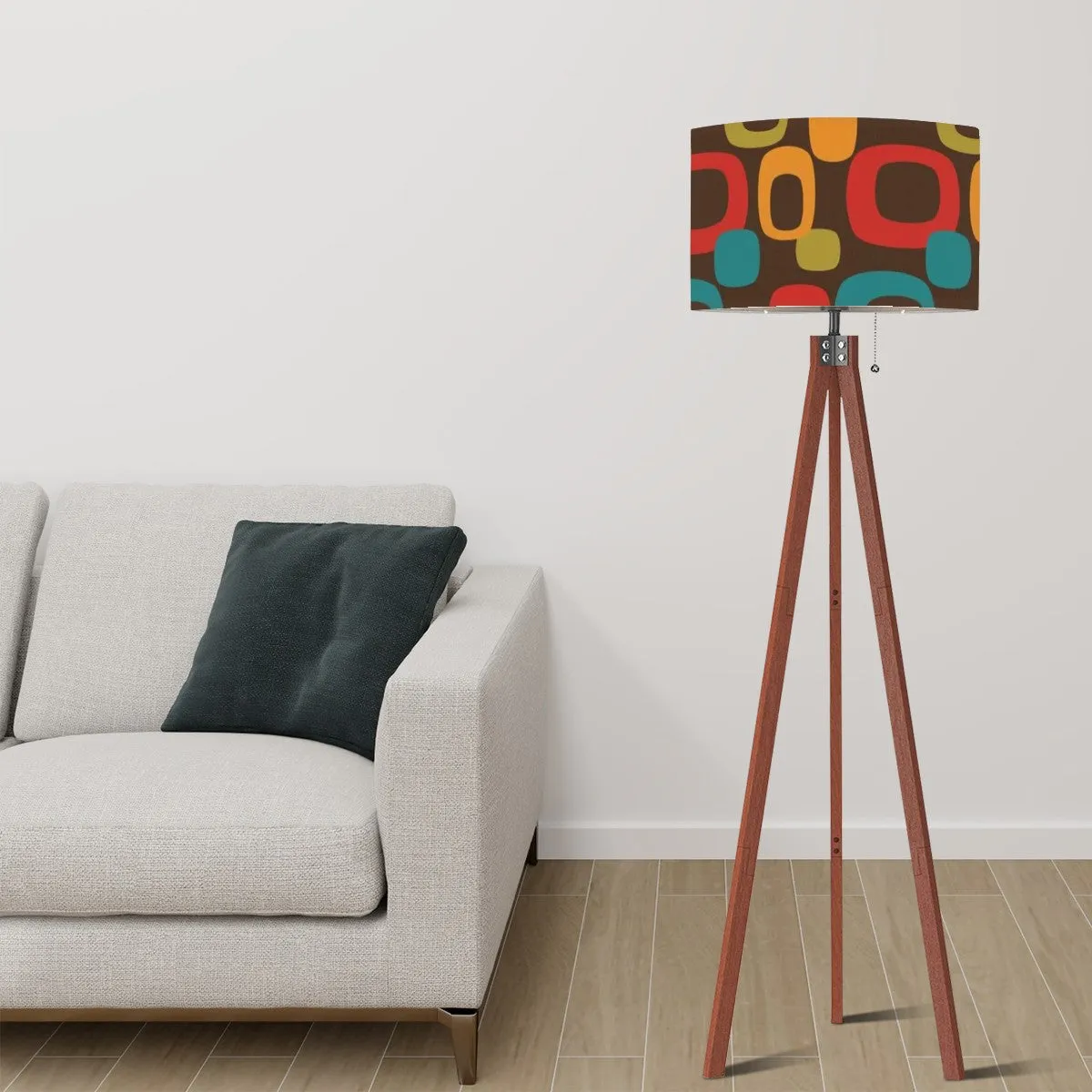 Mid Mod Chocolate Brown, Groovy Geometric Designed, Retro Tripod Floor Lamp