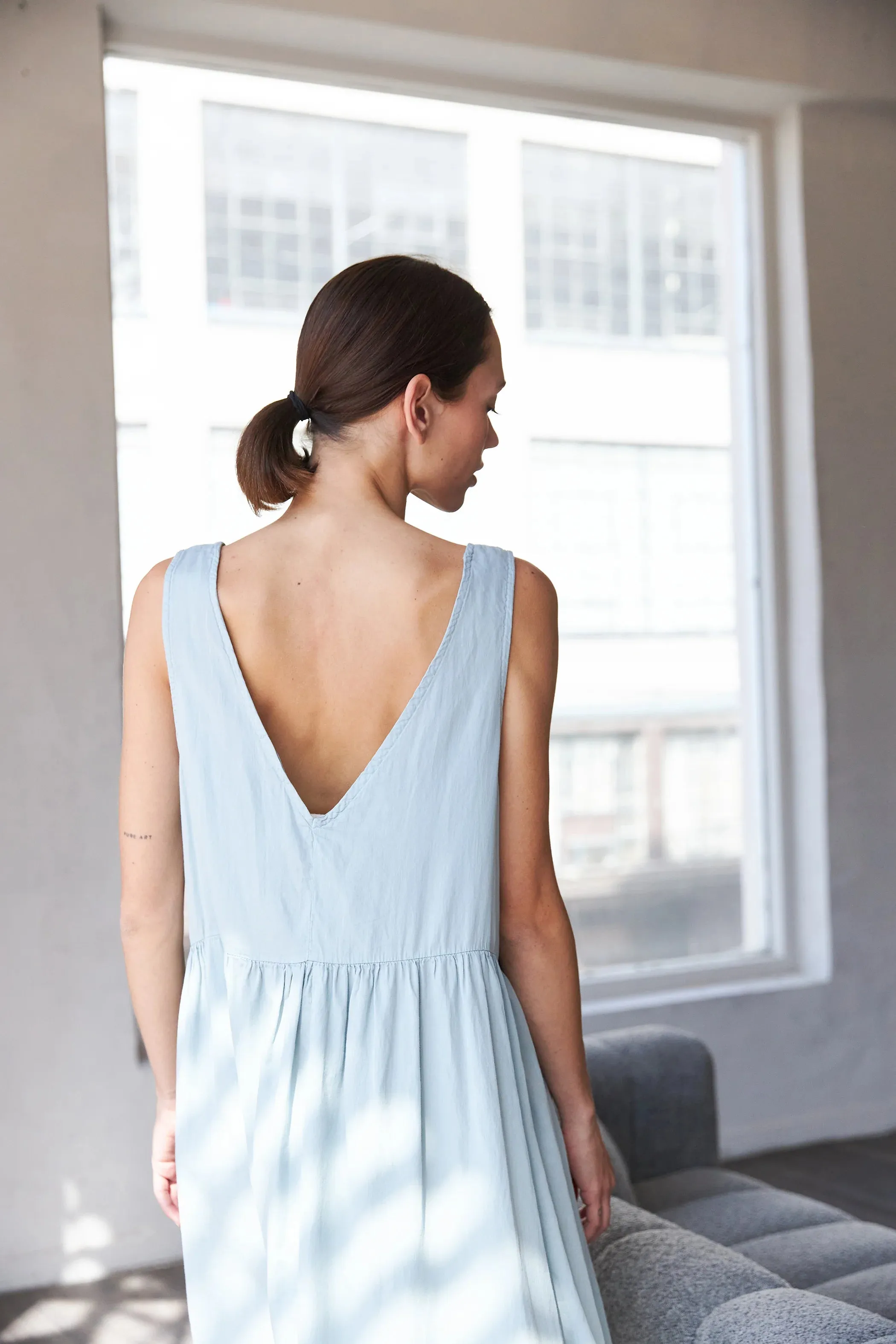 Open Back Dress in Misty Sage
