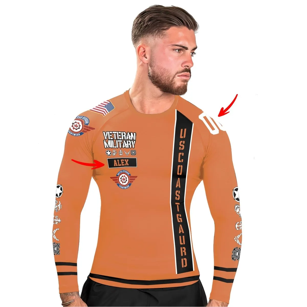Personalized USA Cost Guard Veteran Men's Long Sleeve Rash Guard