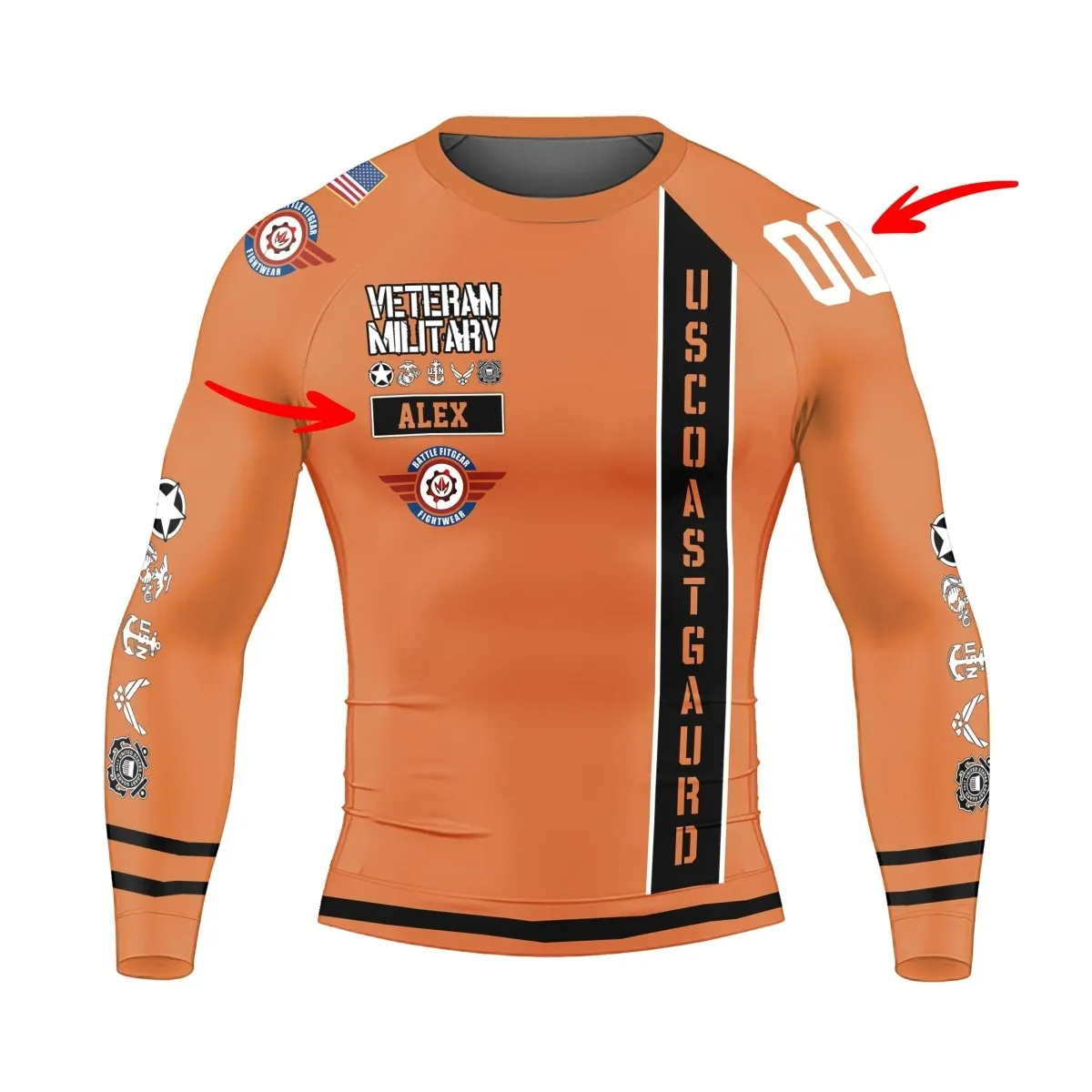 Personalized USA Cost Guard Veteran Men's Long Sleeve Rash Guard