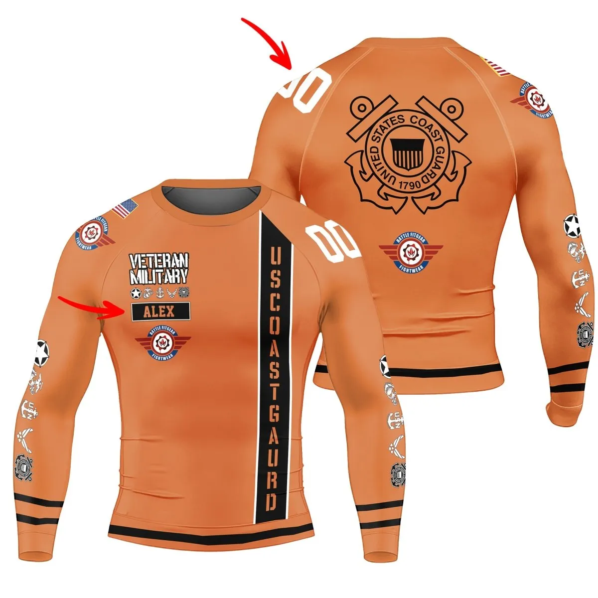 Personalized USA Cost Guard Veteran Men's Long Sleeve Rash Guard