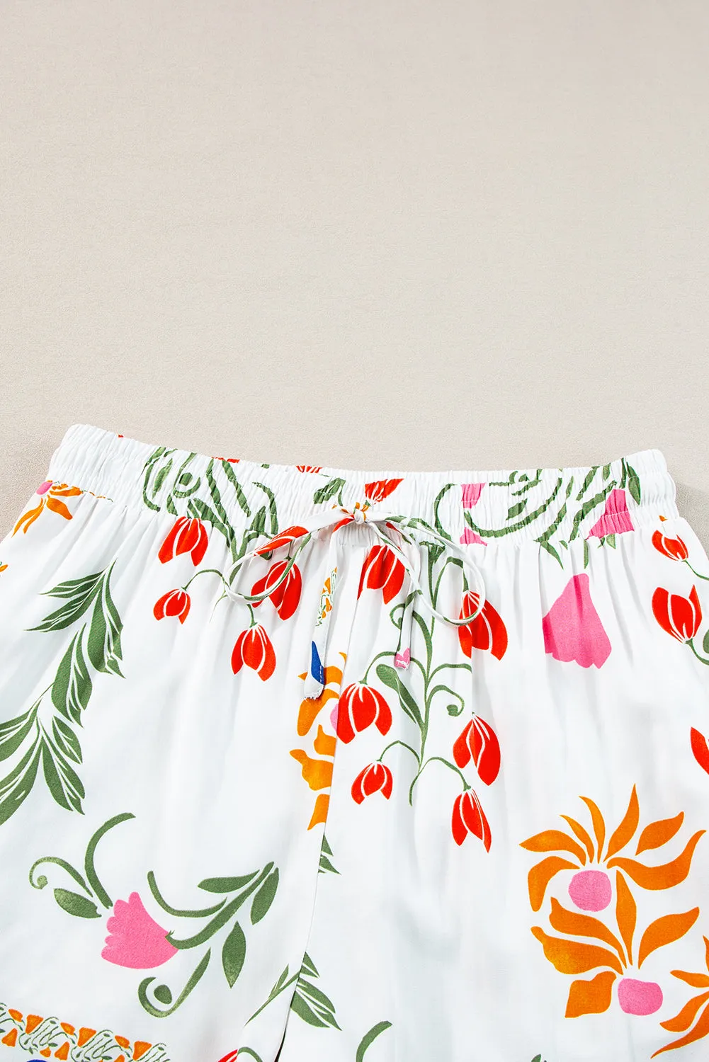 Pink Ricrac Trim Floral Short Sleeve Shirt and Shorts Outfit
