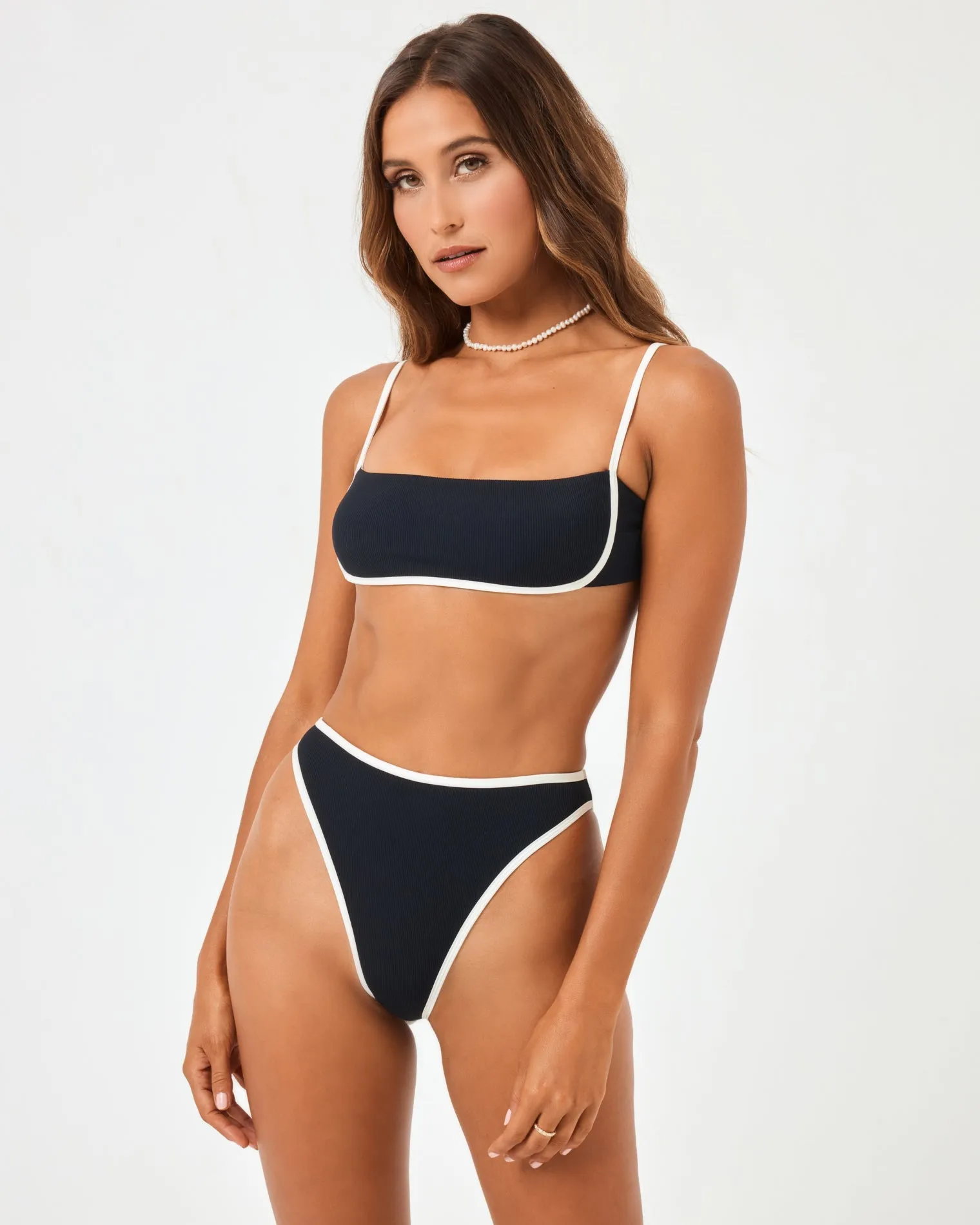 Ribbed Nora Bikini Bottom - Black-Cream