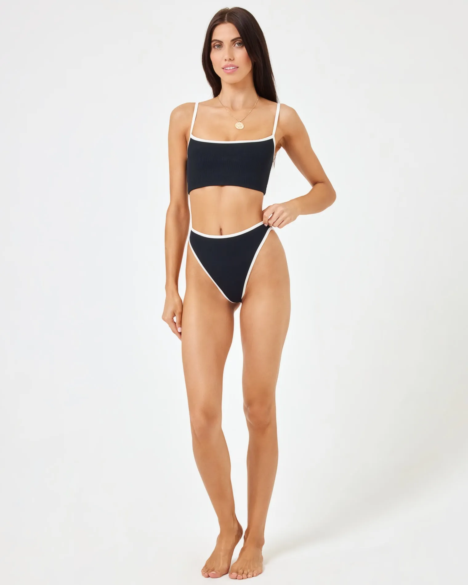 Ribbed Nora Bikini Bottom - Black-Cream