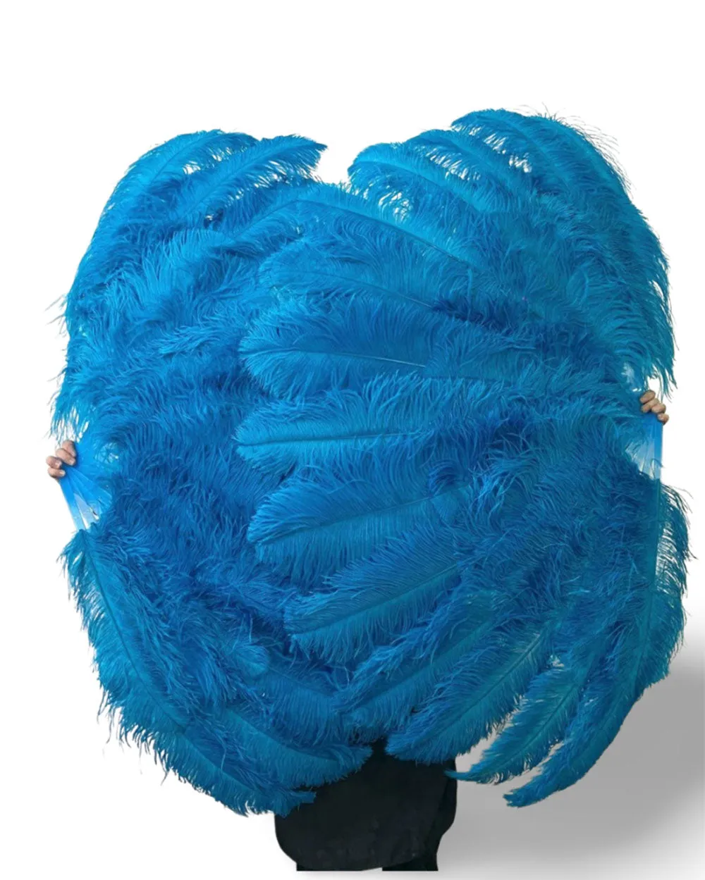 Turquoise 180 degree Full Open XL 2 layers Ostrich Feather Fan 34"x 68"
