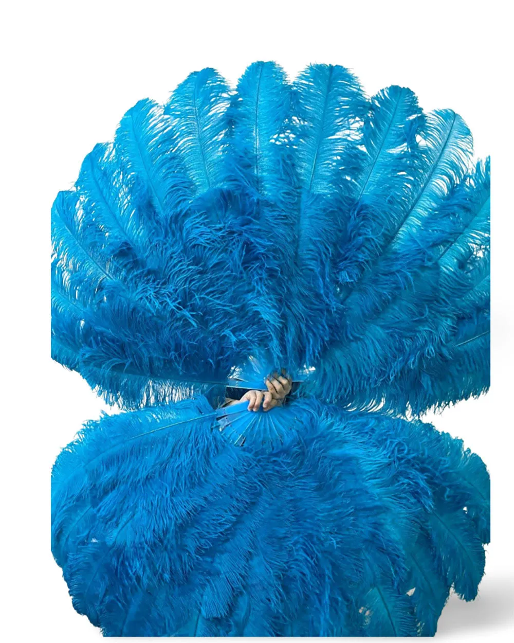 Turquoise 180 degree Full Open XL 2 layers Ostrich Feather Fan 34"x 68"