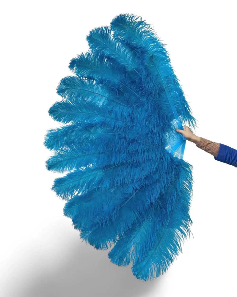 Turquoise 180 degree Full Open XL 2 layers Ostrich Feather Fan 34"x 68"