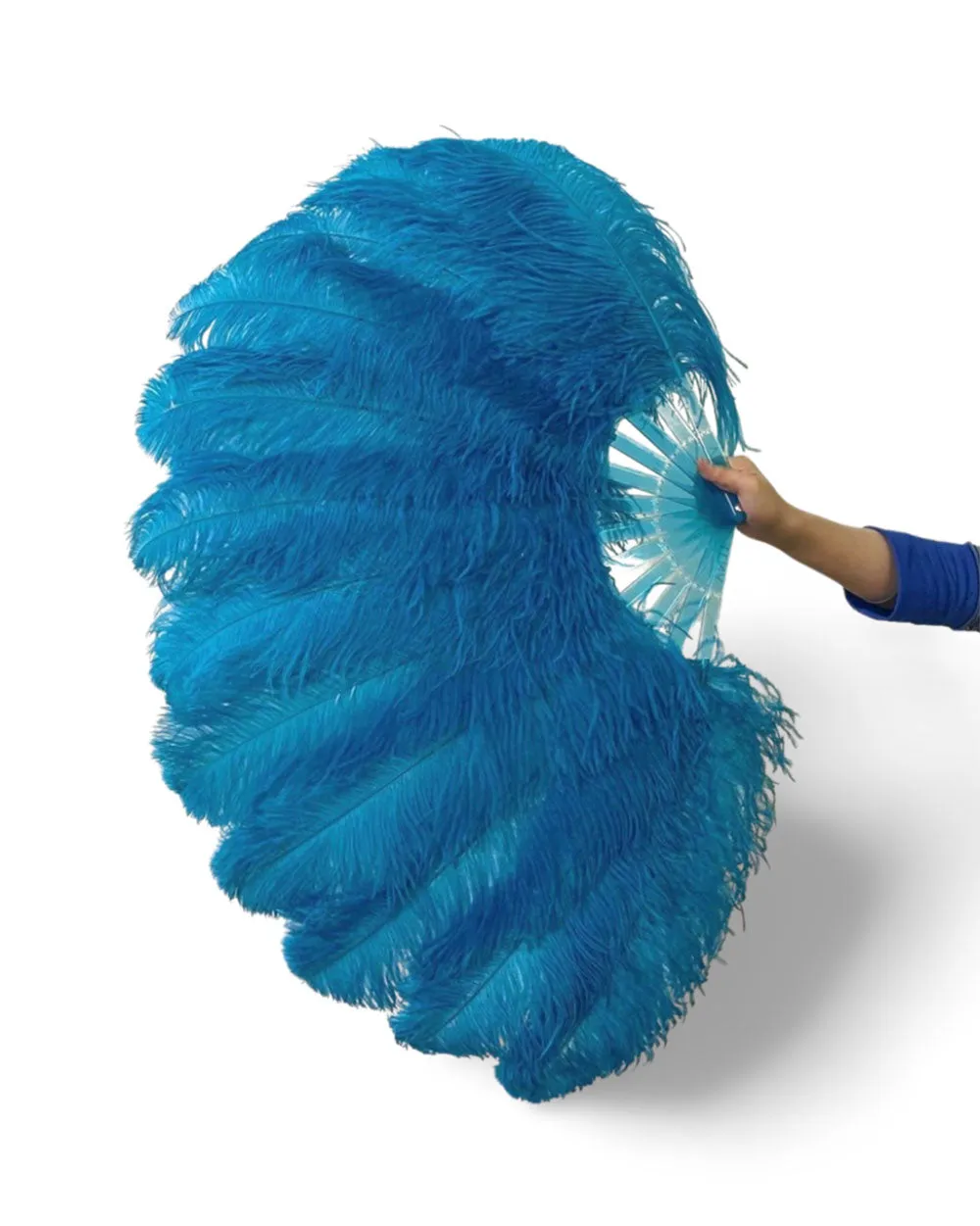 Turquoise 180 degree Full Open XL 2 layers Ostrich Feather Fan 34"x 68"
