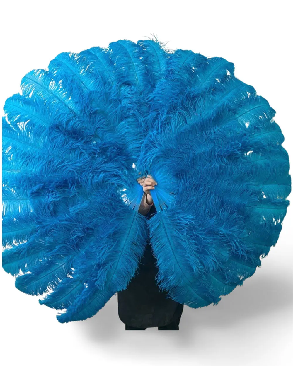 Turquoise 180 degree Full Open XL 2 layers Ostrich Feather Fan 34"x 68"