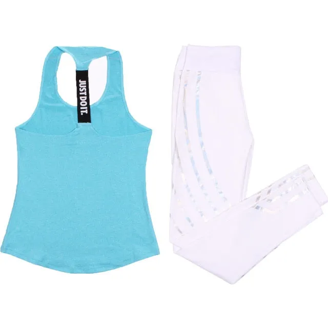 Women Yoga Set Sports Top Vest  Reflective Leggings