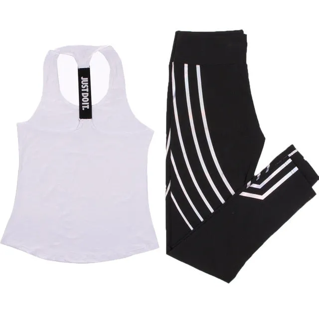 Women Yoga Set Sports Top Vest  Reflective Leggings