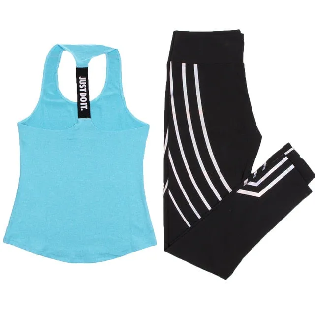 Women Yoga Set Sports Top Vest  Reflective Leggings