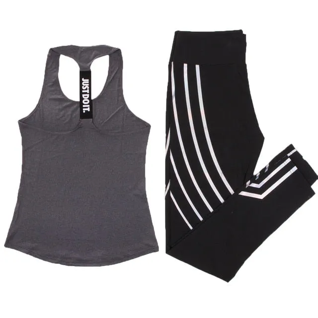 Women Yoga Set Sports Top Vest  Reflective Leggings