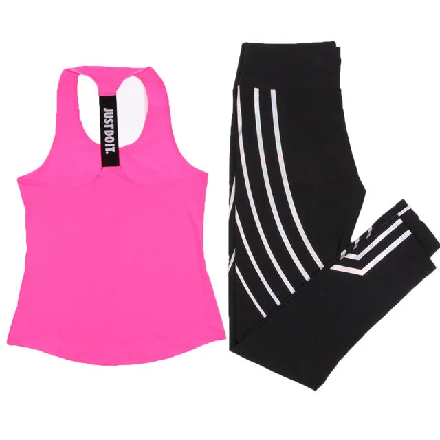 Women Yoga Set Sports Top Vest  Reflective Leggings