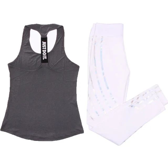 Women Yoga Set Sports Top Vest  Reflective Leggings