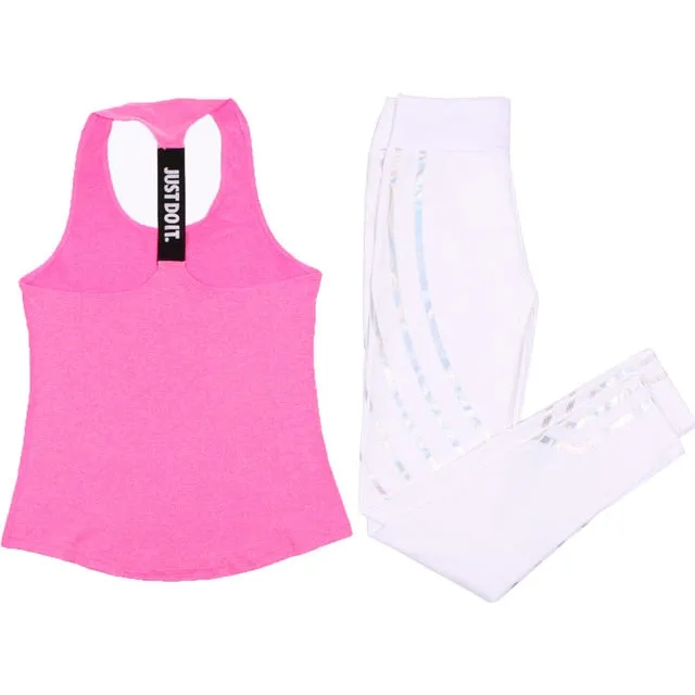 Women Yoga Set Sports Top Vest  Reflective Leggings