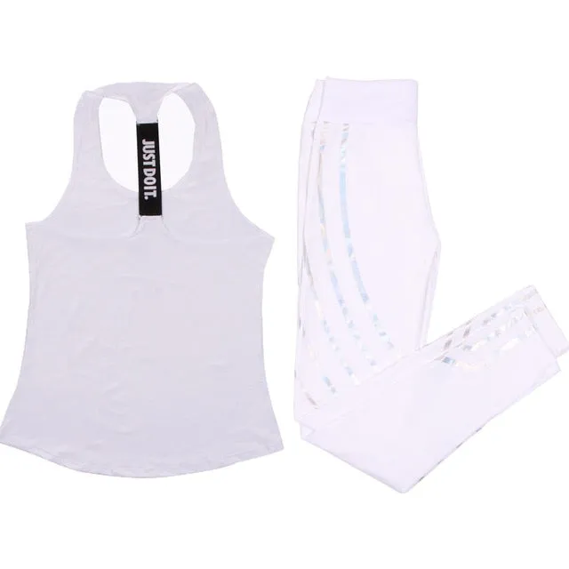 Women Yoga Set Sports Top Vest  Reflective Leggings
