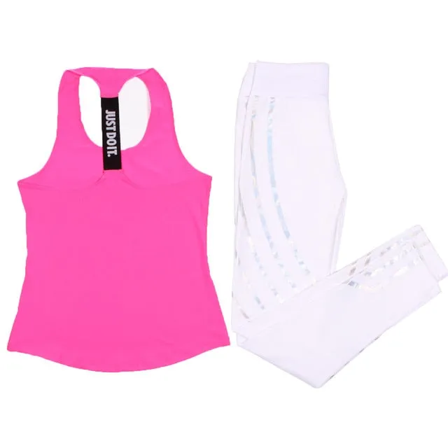 Women Yoga Set Sports Top Vest  Reflective Leggings