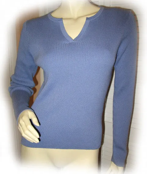 Womens Tops BLUE Lavender Purple Shade Long Sleeve Winter Layering V-Neck TOP Shirt Small COTTON Clothes Clothing