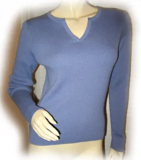Womens Tops BLUE Lavender Purple Shade Long Sleeve Winter Layering V-Neck TOP Shirt Small COTTON Clothes Clothing