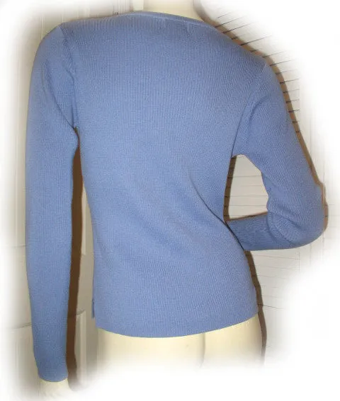 Womens Tops BLUE Lavender Purple Shade Long Sleeve Winter Layering V-Neck TOP Shirt Small COTTON Clothes Clothing