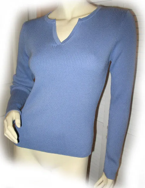 Womens Tops BLUE Lavender Purple Shade Long Sleeve Winter Layering V-Neck TOP Shirt Small COTTON Clothes Clothing