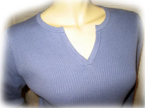 Womens Tops BLUE Lavender Purple Shade Long Sleeve Winter Layering V-Neck TOP Shirt Small COTTON Clothes Clothing